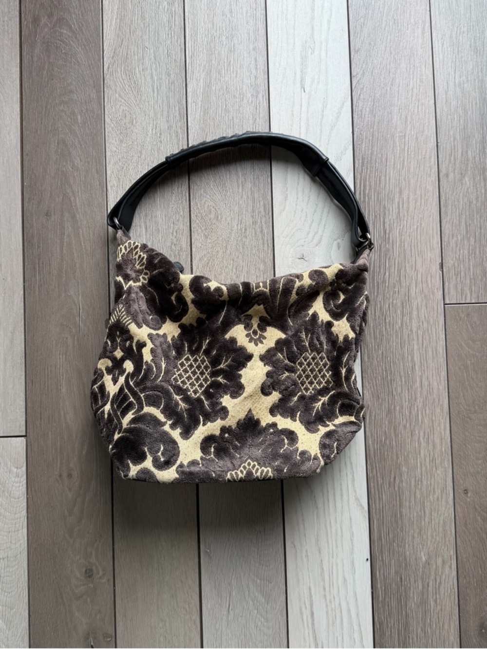Cynthia Rowley Brown and Cream Velvet Pattern Shoulder Bag - Picture 1 of 8